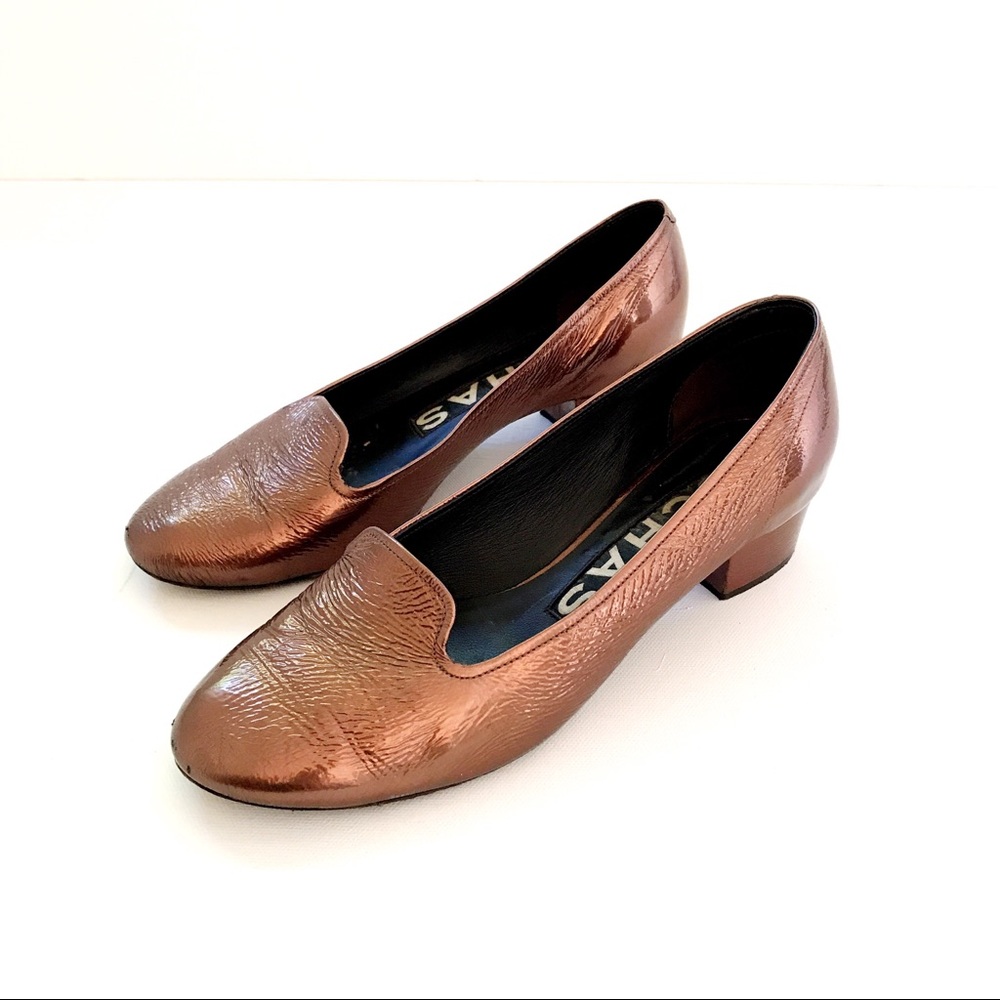 Rochas Metallic Copper Brown Block-Heel Shoes
